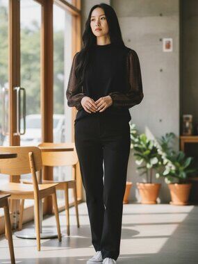 Suzy Shier, Black Long Sleeve, Puff Sleeve, M